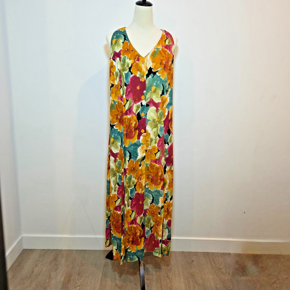 VTG Joni Blair Dress Size 24 XL Floral Maxi Long Button Sleeveless Rayon - Picture 1 of 9